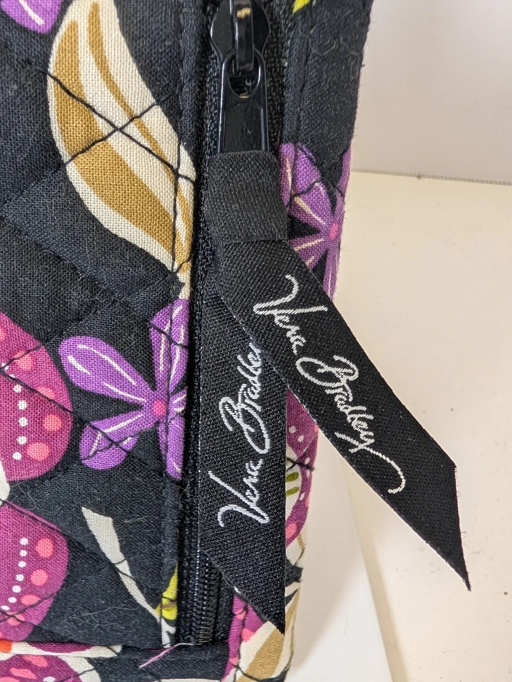 Vera Bradley Quilted Floral Pouch in Black, Pink and Purple